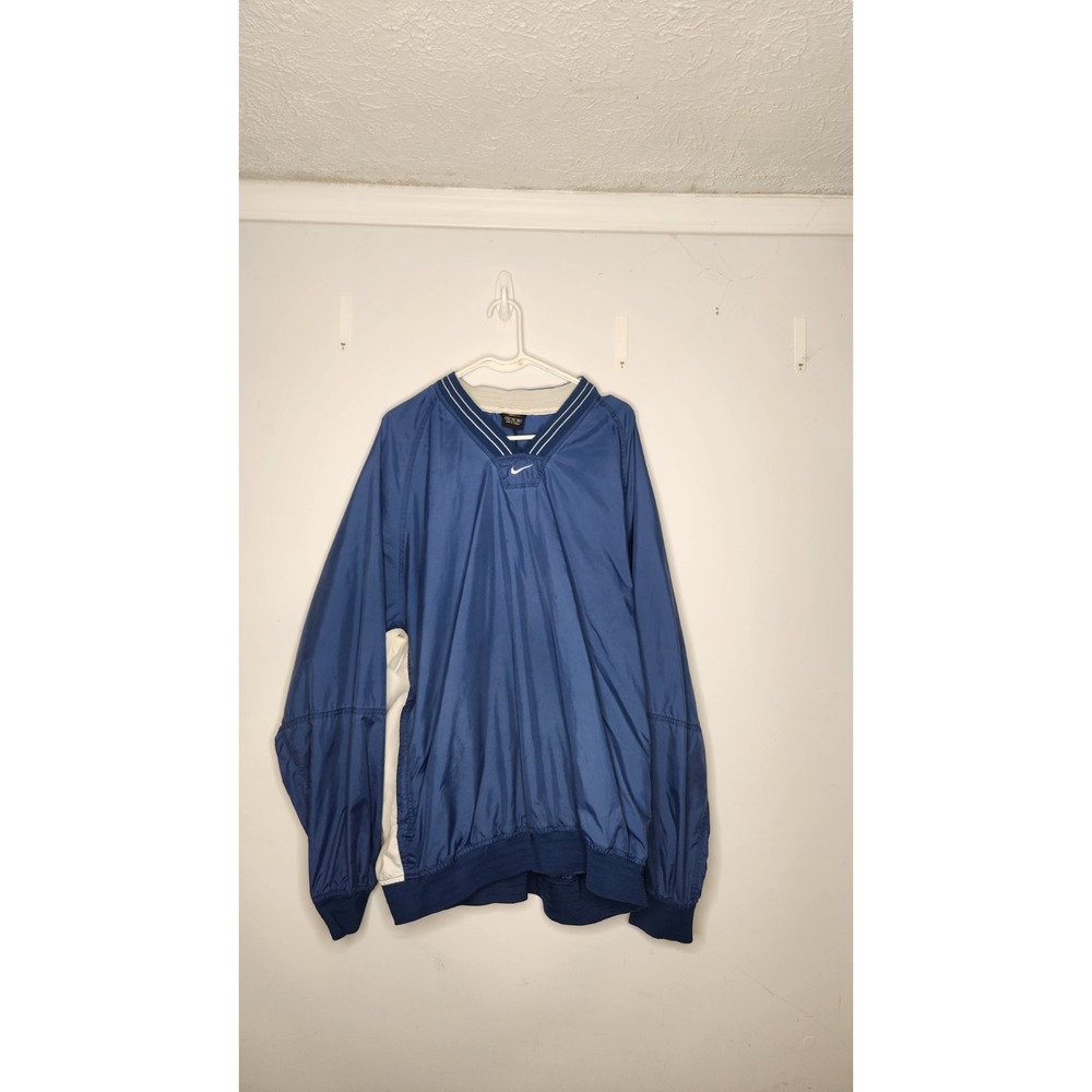 Nike Golf Mens XXL Blue White V-Neck Pullover Windshirt Windbreaker Swoosh